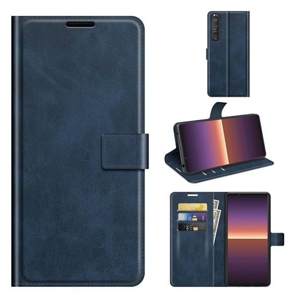 Wallet-style Lær Etui til Sony Xperia 1 III - Blå Blue