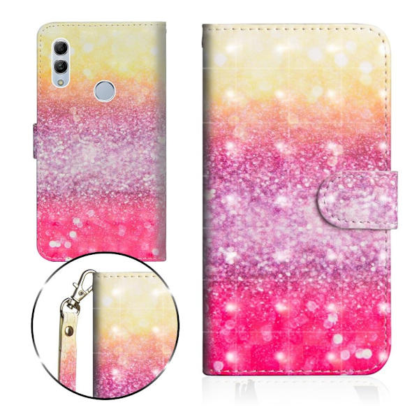 Huawei P Smart 2019 vaalea piste koriste nahkainen flip Suojakotelo - Glitteri Elementtejä Multicolor