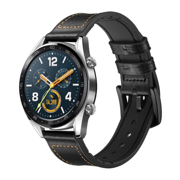Huawei Watch GT / GT 2 42mm / 46mm / Magic ægte læder Urrem - Sort Black