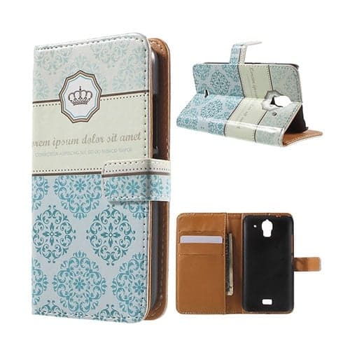 Moberg Huawei Y360 Lær Kortholder Etui - Crown Og Blomster Blue