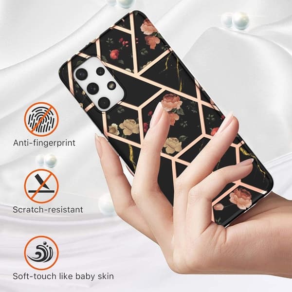 Marmormotiv Samsung Galaxy A32 skal - Svart Marmor / Blomma multifärg