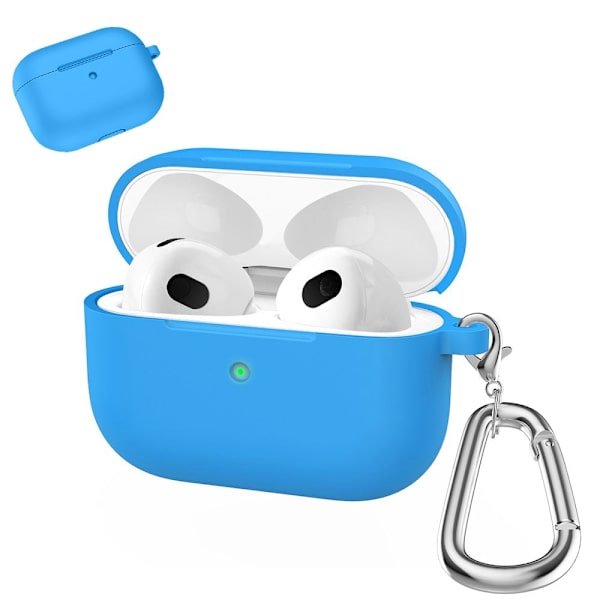 AirPods silikonetui med karabinkrok - Blå Blue