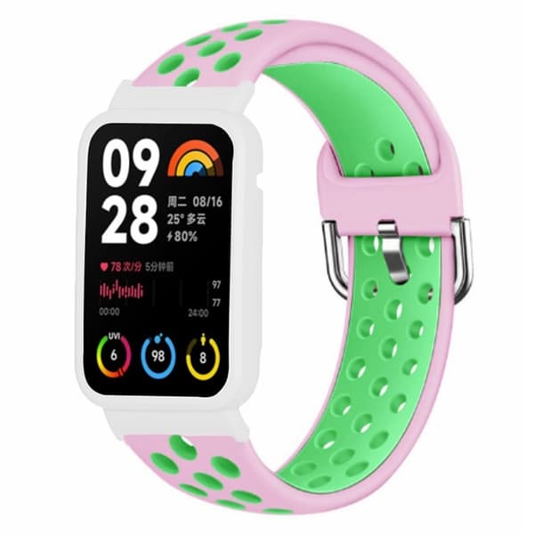 Xiaomi Smart Band 8 Pro Silicone Watch Bands Replacement Strap med Watch Case - Lyserød + Grøn Pink
