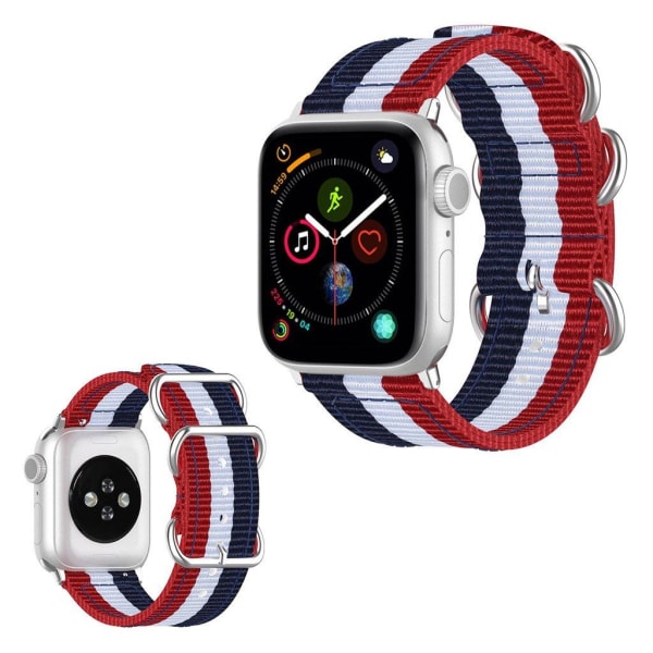 Apple Watch Series 5 44mm raitakuvioinen nylonkellonauha - Sininen / Valkoinen / Punainen Multicolor