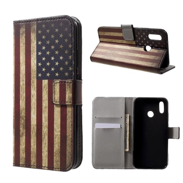 Huawei P20 Lite Printet Mønster PU læder flip etui - Retro US Flag Multicolor