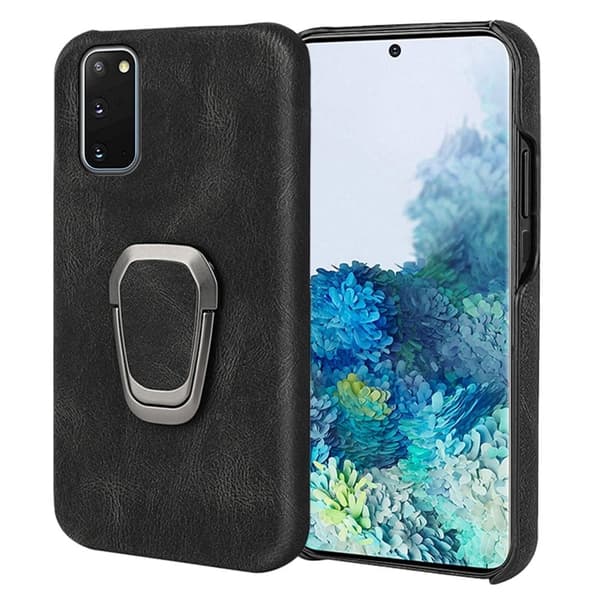 Stødsikkert lædercover med oval kickstand til Samsung Galaxy S20 - Sort Black