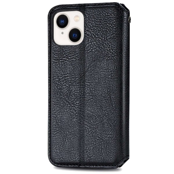 Nahkakotelo With A Stylish Rhombus Imprint For iPhone 14 - Musta Black