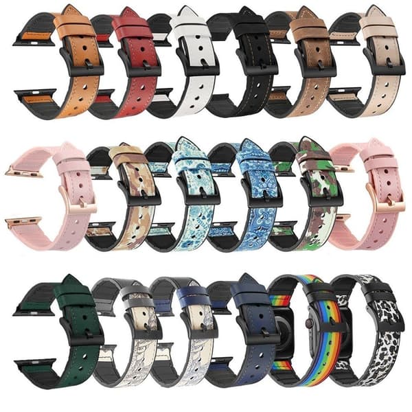 Apple Watch Series 6 / 5 44mm silikone + læderbelagt urrem - Sort Black