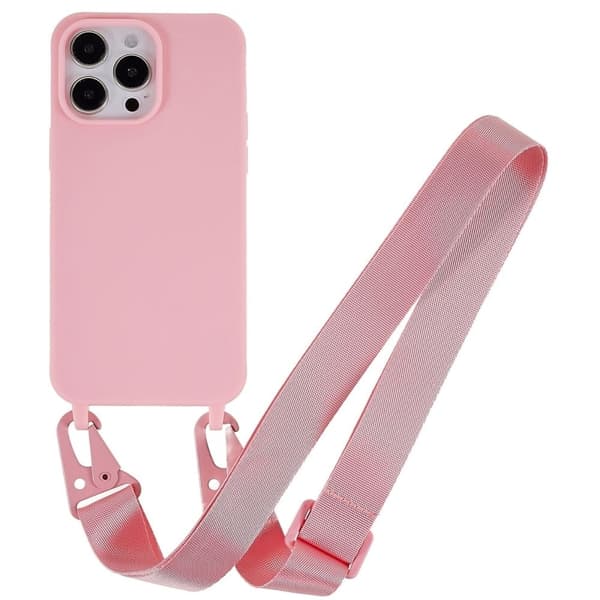 iPhone 14 Pro Max matt deksel med nøkkelbånd - Rosa Pink