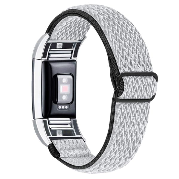 Fitbit Charge 2 elastisk urrem i nylon - Sort / Hvid White