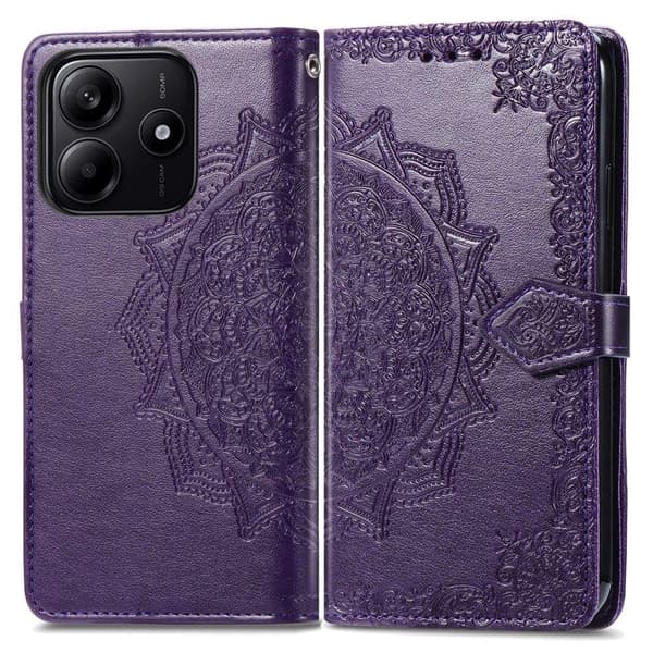 Mandala Xiaomi Redmi Note 14 5G etui i lær - Lilla Purple