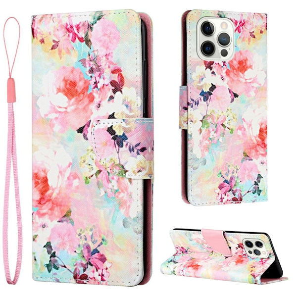 Wonderland iPhone 13 Pro Flippetui - Watercolor Blomster Multicolor