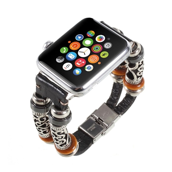 Apple Watch 38mm urrem i ægte læder med retro-mønster - Sort Black