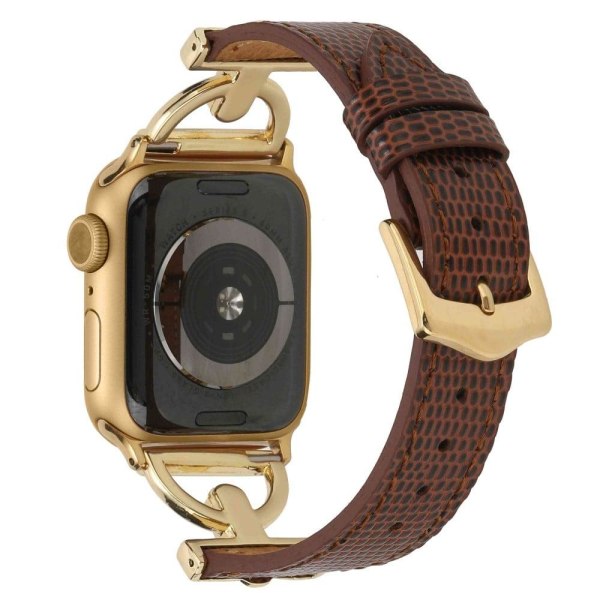 Apple Watch (41mm) teksturoitu PU-nahkakellon hihna - Kahvi / Kulta Gold