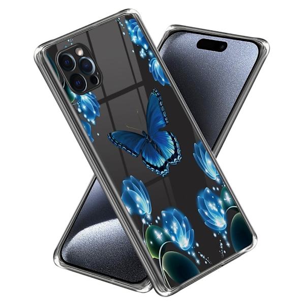 Deco iPhone 16 Pro Max deksel - Sommerfugl Og Blomst Blue