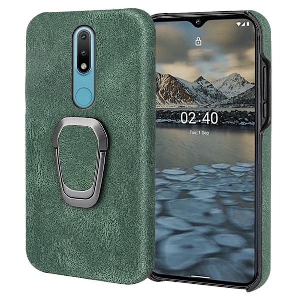 Stötsäkert läderfodral med oval kickstand för Nokia 2.4 - Grön Grön
