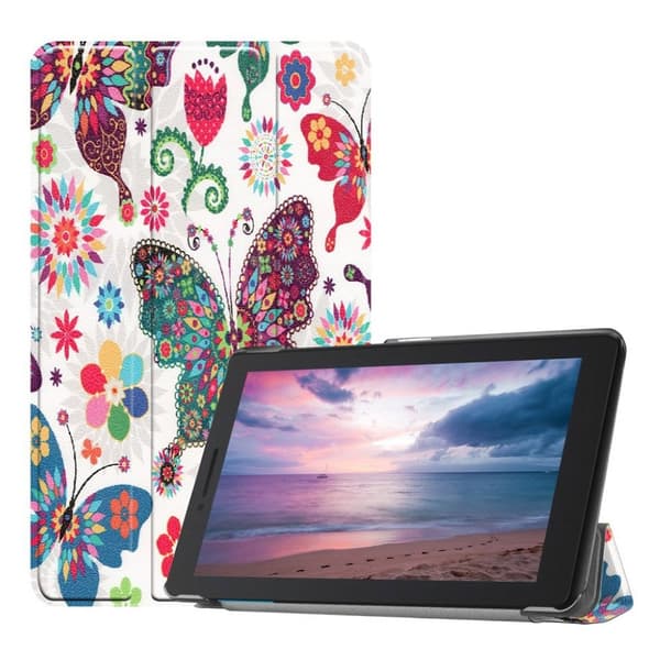 Lenovo Tab E8 mønstret tre-fold læderetui - Farverige Sommerfugle Multicolor