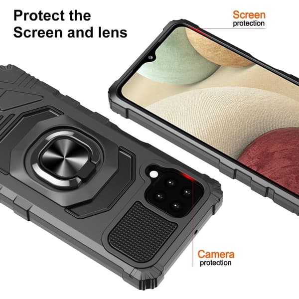 Slidstærkt cover i hård plast med blød inderside og kickstand til Samsung Galaxy A12 5G - Sort Black