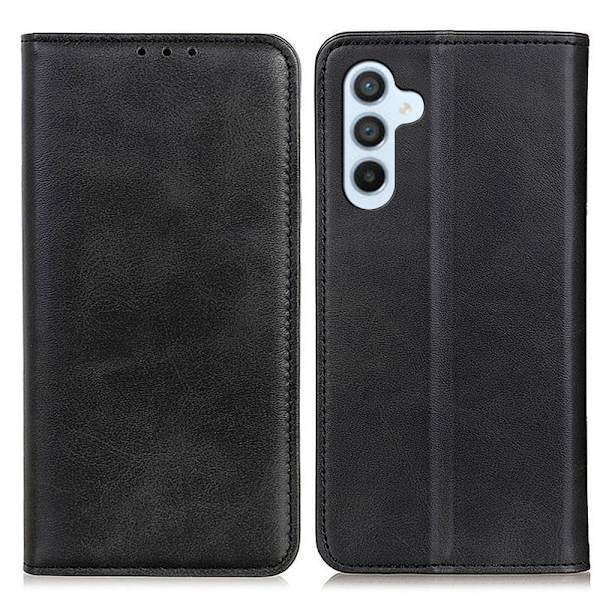 Flip Etui med Pung i Ægte Læder til Samsung Galaxy S23 Fe - Sort Black