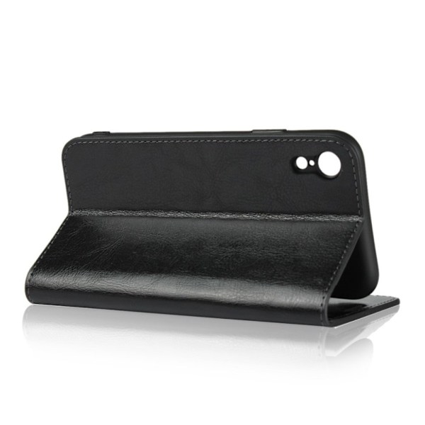 Crazy Horse iPhone Xr flip cover i ægte læder - Sort Black