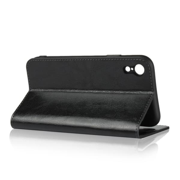 iPhone Xr Äkta läder plånboks mobilfodral - vildhäst texture  - Svart Svart