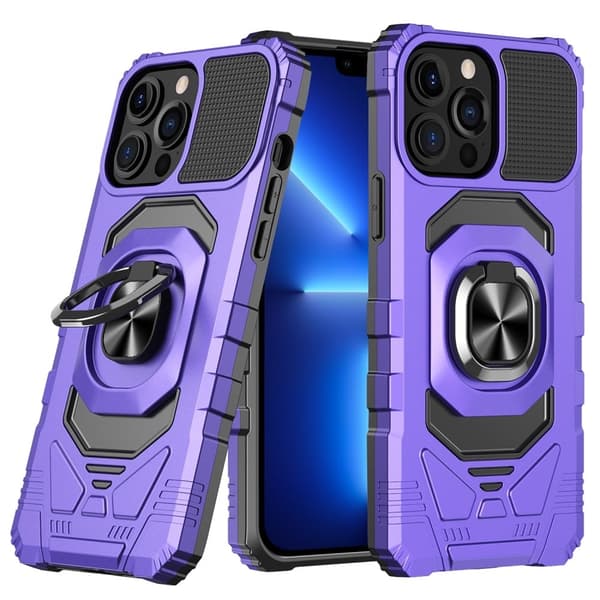 Slitesterkt hardplastdeksel med myk innside og kickstand for iPhone 13 Pro - Lilla Purple