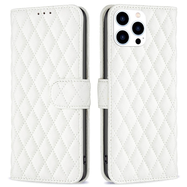 Rombemønster, matt flip-deksel for iPhone 16 Pro Max - Hvit White