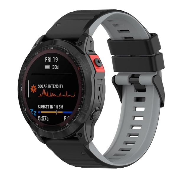 Garmin Fenix 7 kaksivärinen silikonikellon hihna - Musta / Harmaa Black