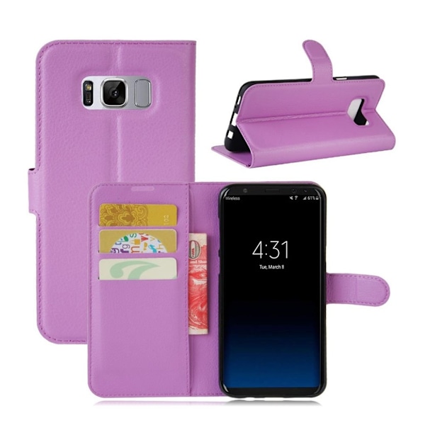Samsung Galaxy S8 lychee läderfodral m. stativ - Lila Lila