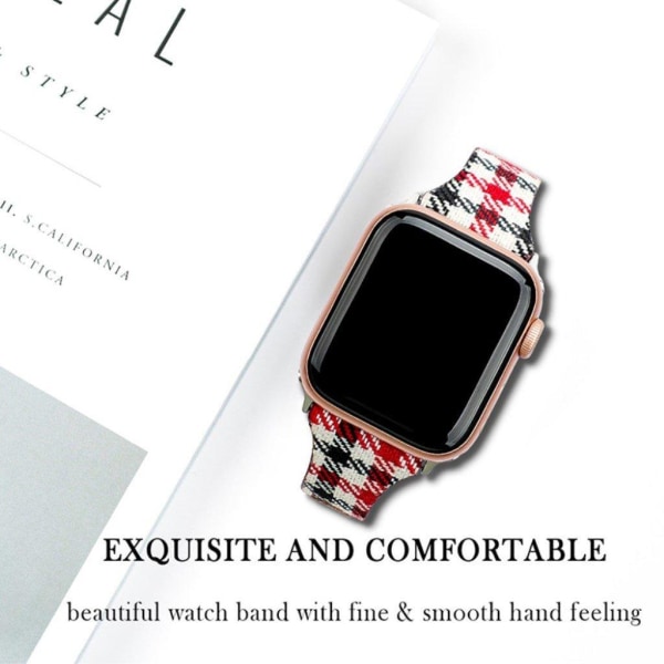 Apple Watch 42mm - 44mm liner design læder urrem - Rød Plaid Red