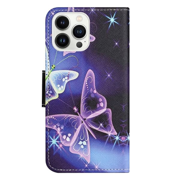 Wonderland iPhone 14 Pro Max Flippetui - Sparkling Sommerfugler Purple