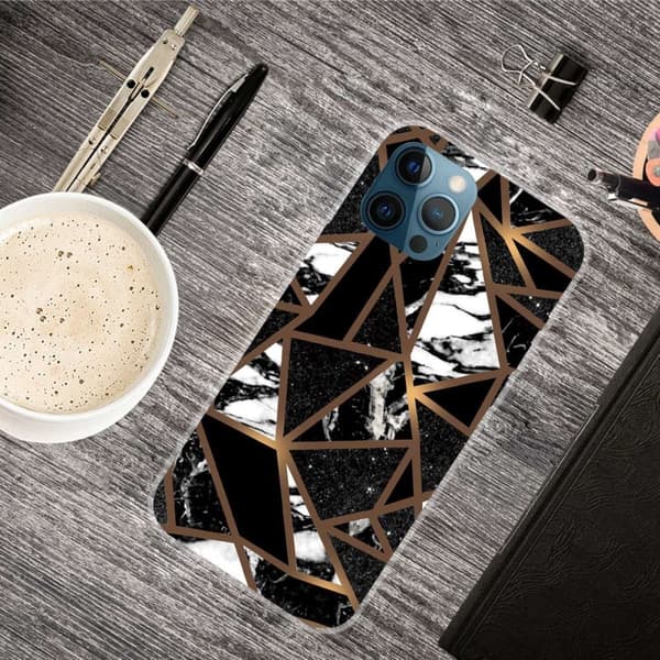 Marmormotiv iPhone 14 Pro skal - Fragment Av Svart Kakel multifärg