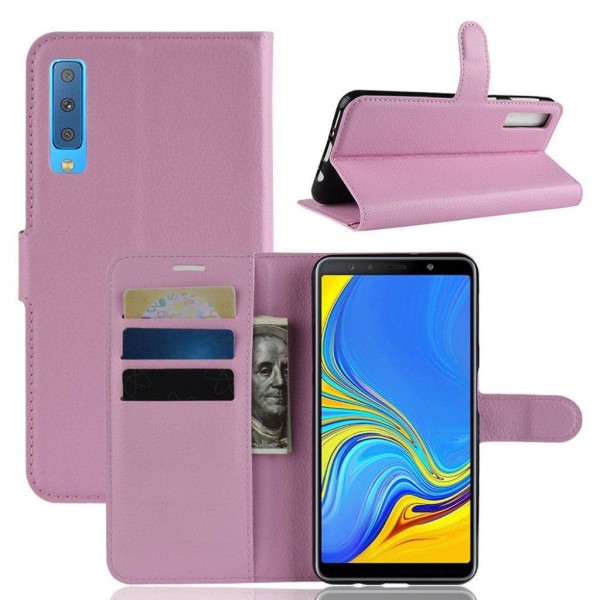 Samsung Galaxy A7 (2018) flipfodral i litchi skin-läder - Rosa Rosa