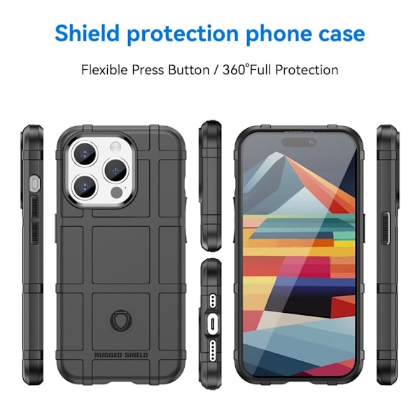 iPhone 15 Pro Square Grid Texture Fleksibelt telefonetui Stødsikkert bagcover - Sort Black