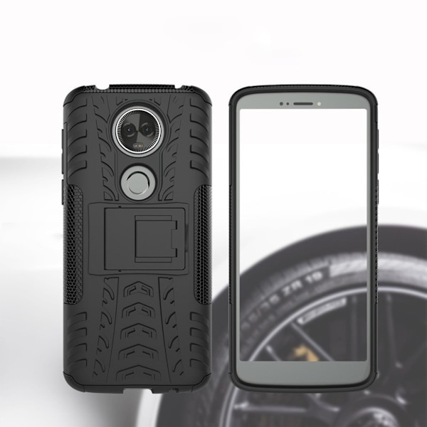 Motorola Moto E5 Plus Anti-Slip Muovi ja TPU Suoja Kuori Jalustalla - Musta Black