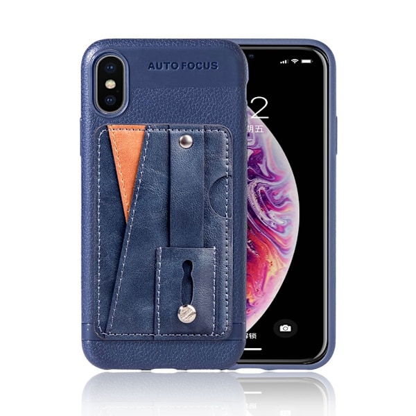 iPhone Xs Max læderetui med litchiskind - Blå Blue