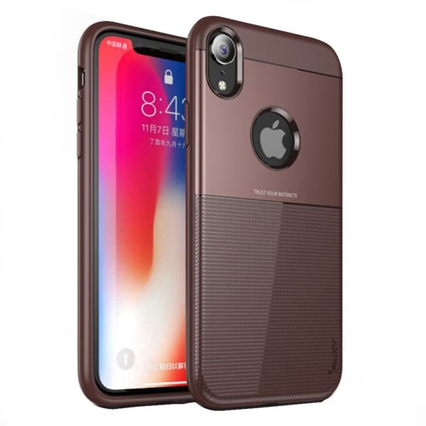 IPAKY iPhone Xr hybrid etui med gittermønster - Kaffe Brown