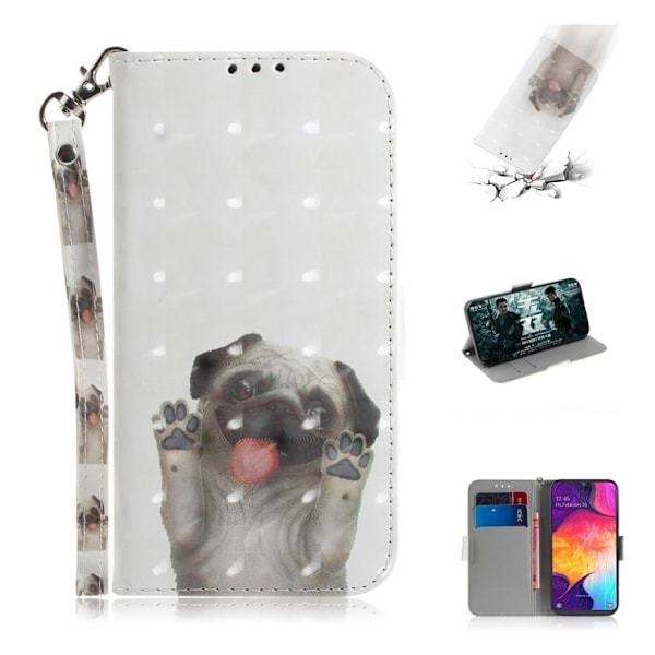 Samsung Galaxy A50 kuviollinen  nahkainen suojakotelo - Koira Multicolor