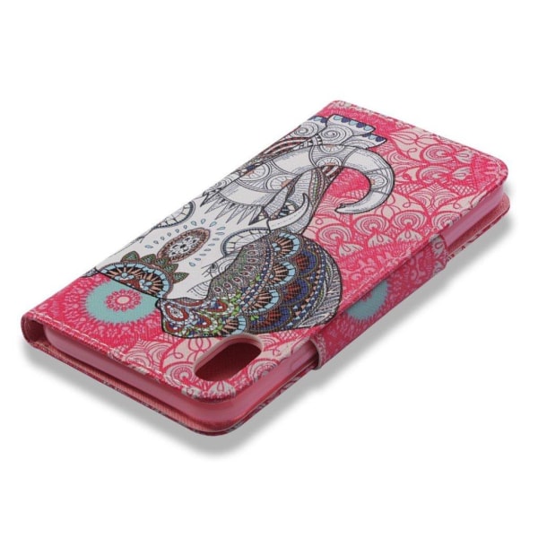 iPhone Xs Max læder flip cover med mønsterprint - Tribal Elephant Multicolor