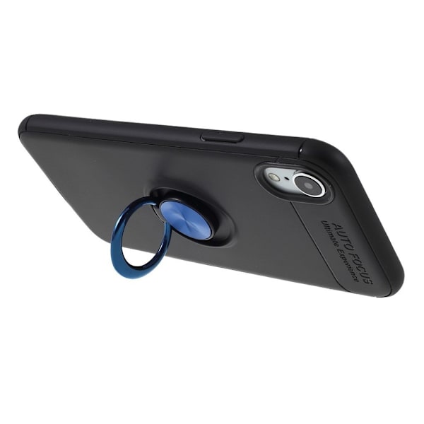 iPhone Xr kickstand etui med metalfingerholder - Sort/Blå Blue