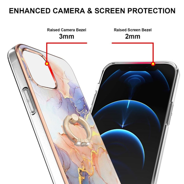 Marble Mønstret Deksel med Ring Holder til iPhone 13 - Milky Way Klinkekule White Multicolor