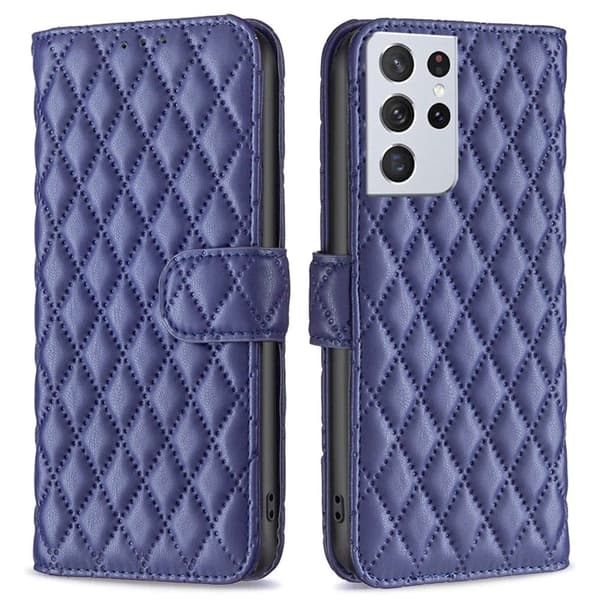 Rhombus mat Samsung Galaxy S21 Ultra 5G flip etui - Blå Blue