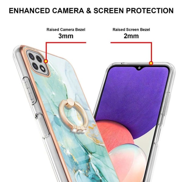 Marble Patterned Suojakuori With Ring Holder For Samsung Galaxy A22 5G - Vihreä Marble Haze Green