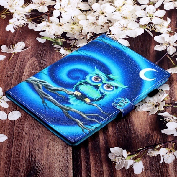 Samsung Galaxy Tab S5e viileä kuvio nahkainen flip case - Pöllö Ja Kuu Multicolor