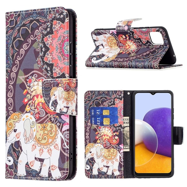 Wonderland Samsung Galaxy A22 5G Läppäkotelo - Malanda And Elephant Multicolor