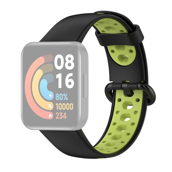 Xiaomi Redmi Watch 2 dobbeltfarvet silikoneurrem - Sort / Grøn Green