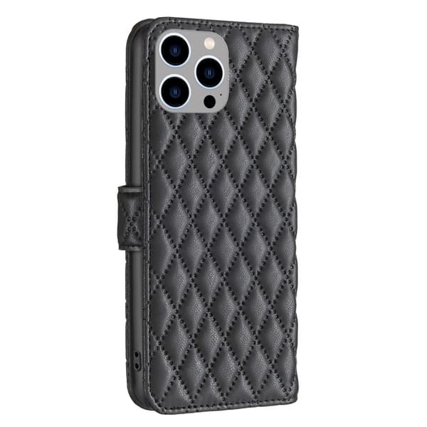 Rombuskuvioinen matta läppäkotelo iPhone 15 Pro Max - Musta Black