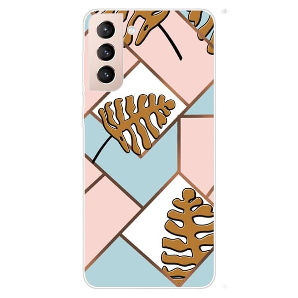 Marble Samsung Galaxy S22 Plus Etui - Toon Leaves i Pink og Blå Multicolor