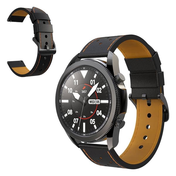 Samsung Galaxy Watch 3 (45mm) ægte læder rem - sort / orange Line Black
