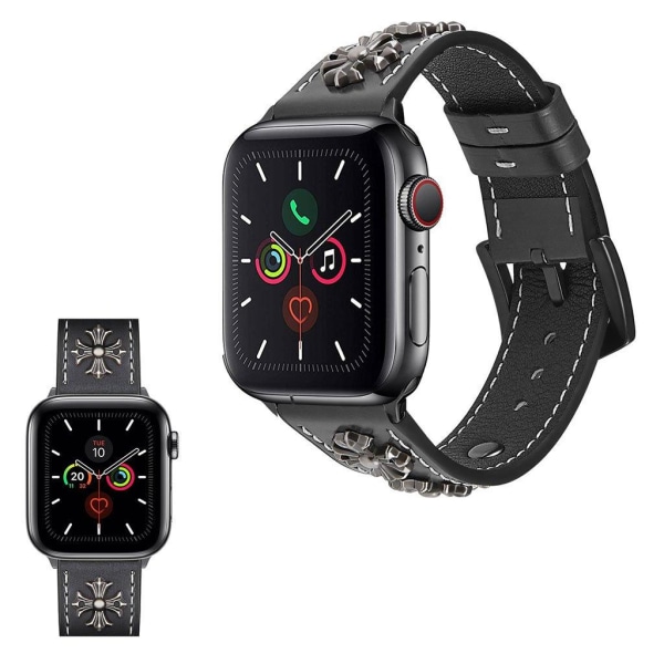 Apple Watch Series 5 / 4 44mm ægte cool cross læderarmbånd - Sort Black